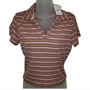 Ultra Flirt, Juniors Ribbed Multi Striped V-Neck Tee, Size L